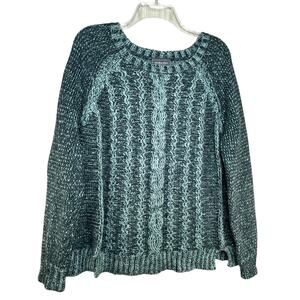 Wooden Ships Teal Fuzzy Cable‎ Knit Sweater S/M Coastal Mohair Blend